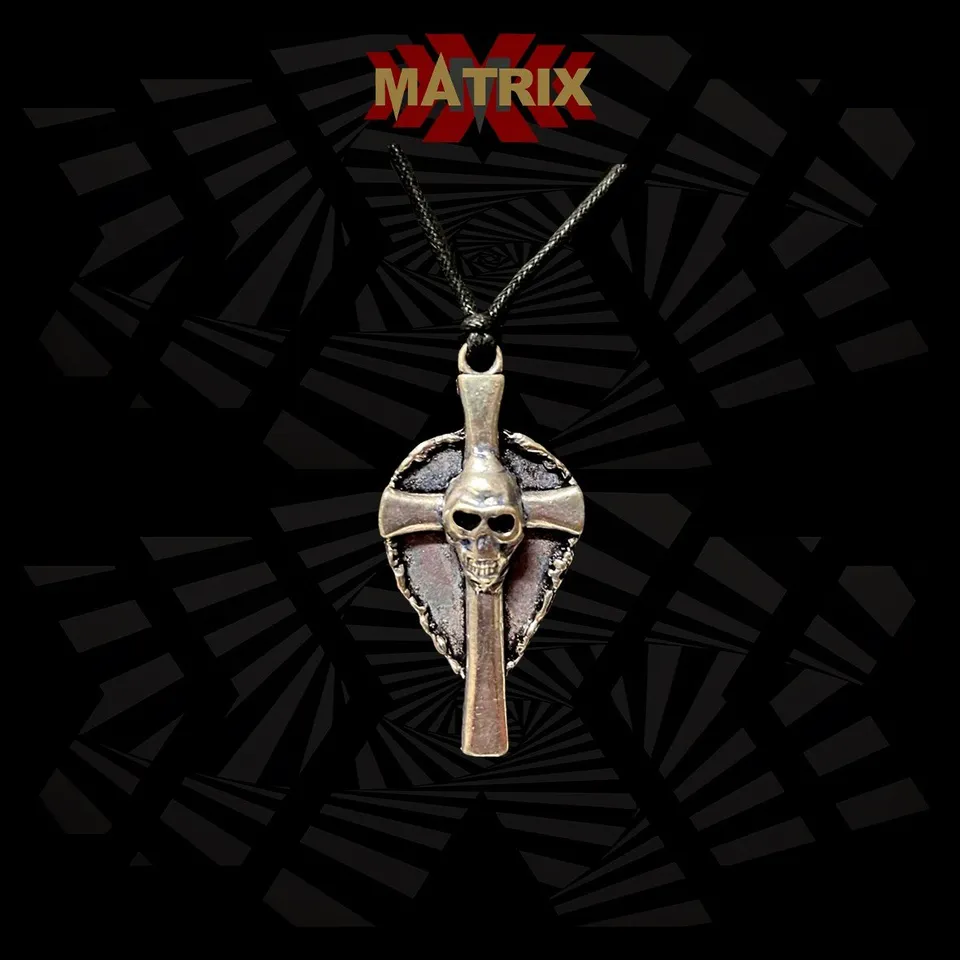 Cross Skull Shield ciondolo zamak con cordino