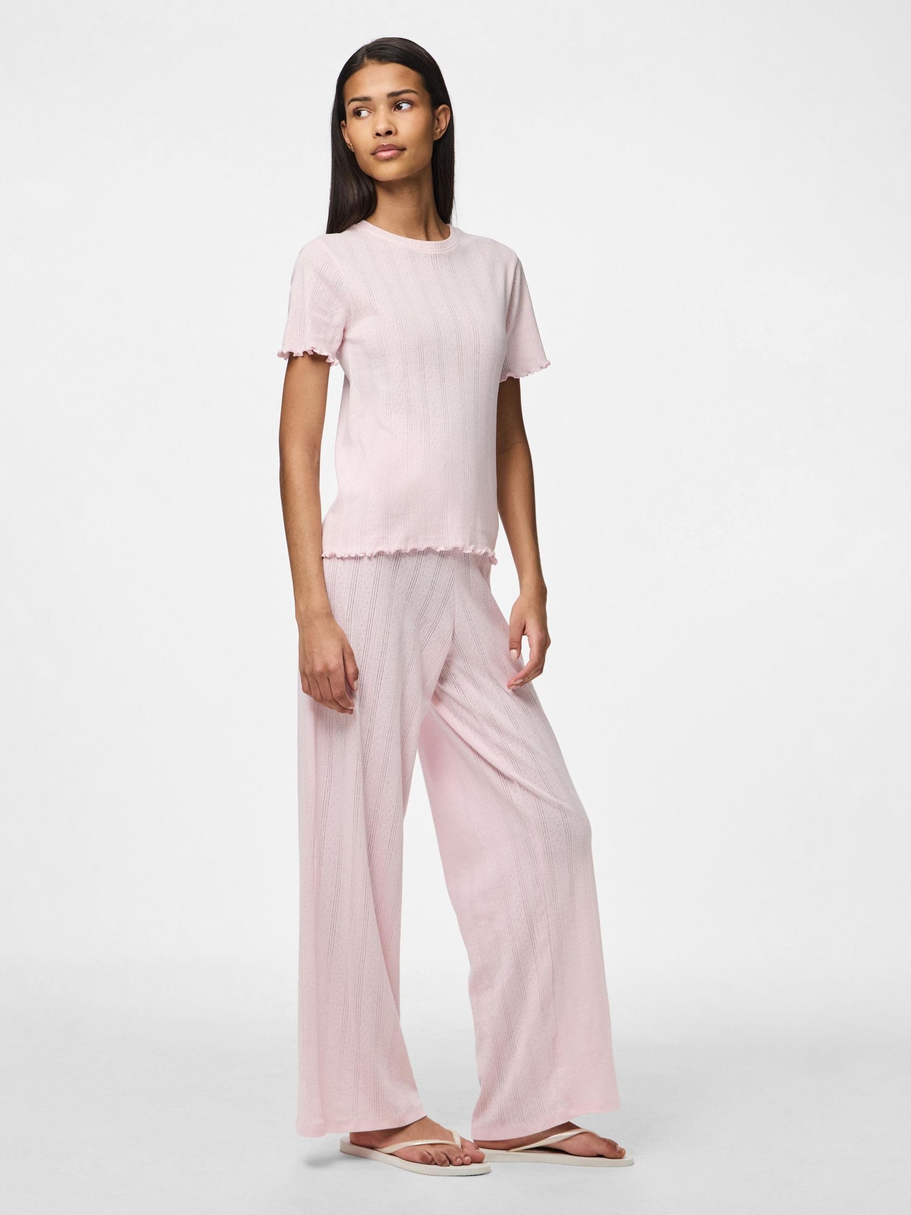 Pieces Pcmarie Pointelle pantaloni donna rosa jersey