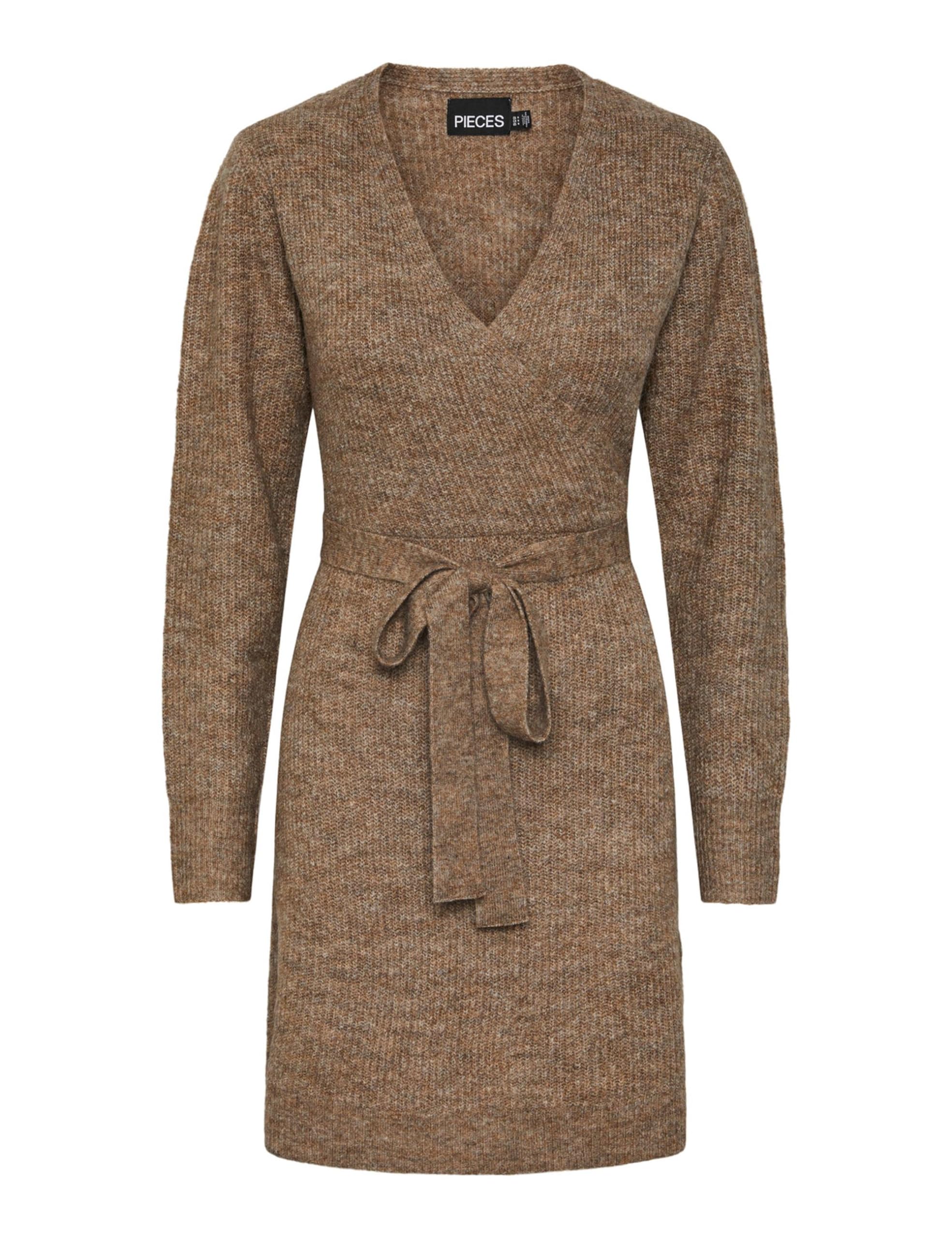 Pieces Pcellen LS Wrap Noos abito in maglia incrociato