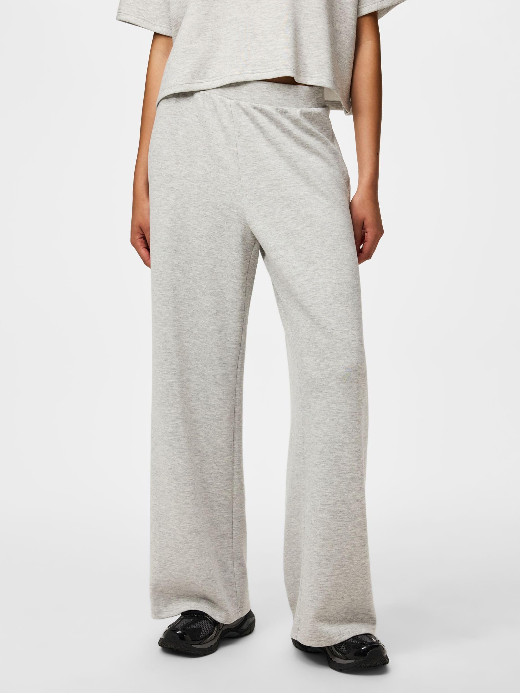 Pieces Pcpolly HW pantaloni tuta grigio melange cotone