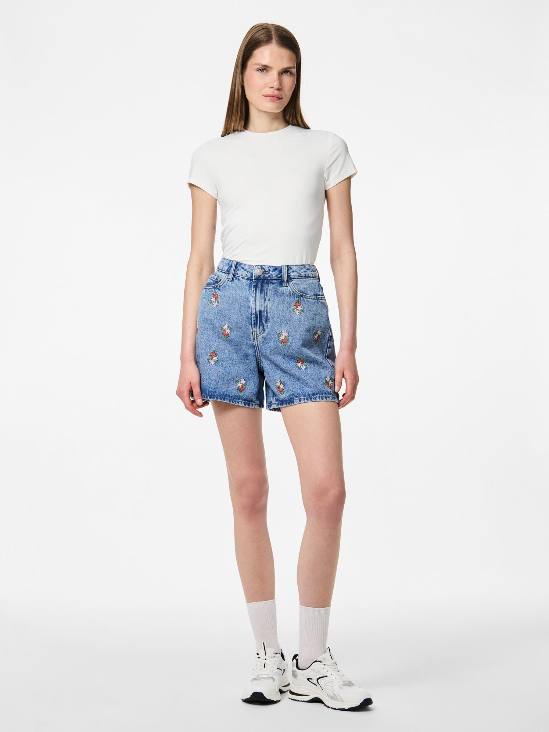 Pieces Pcsky HW Embroidery shorts jeans donna XS