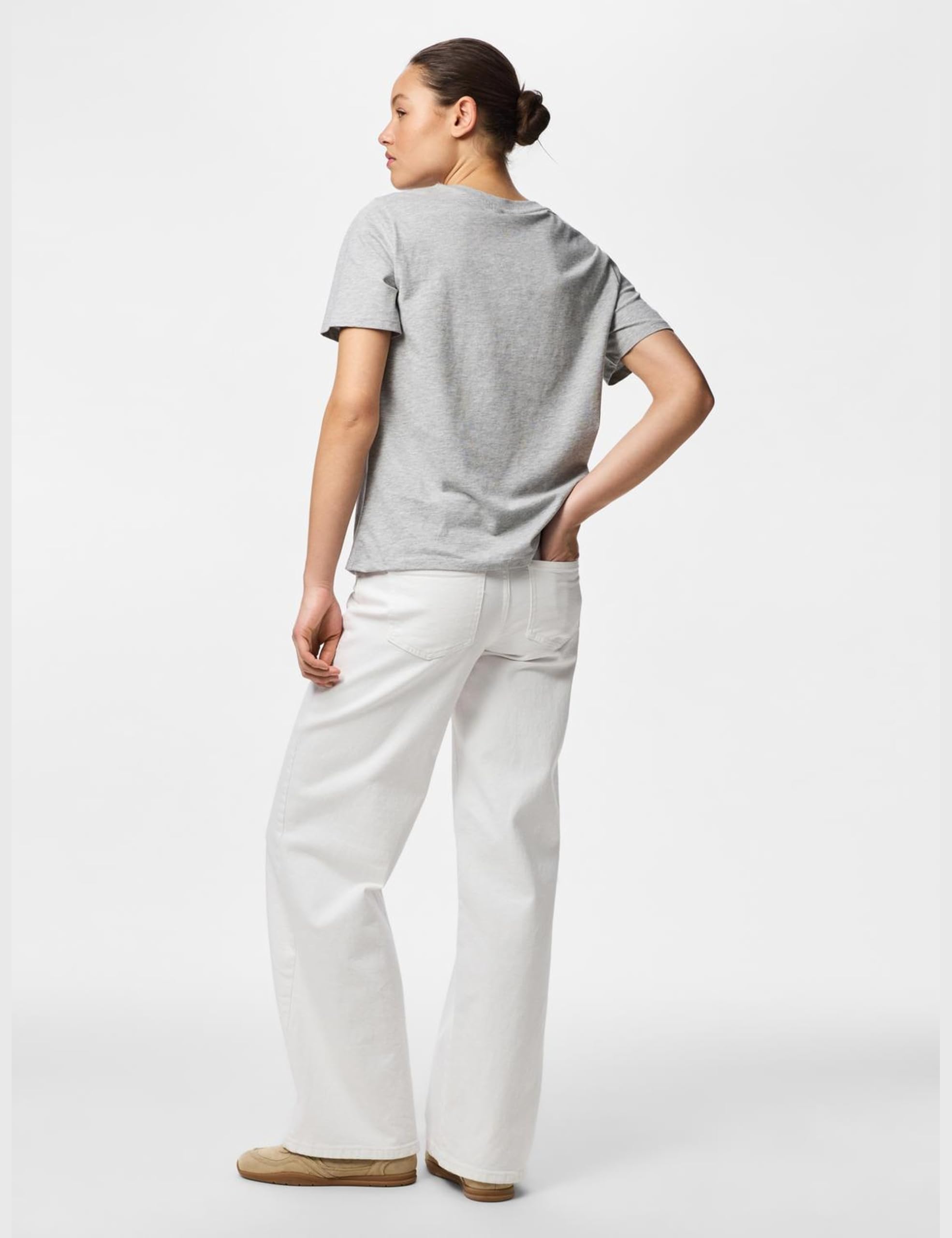 Pieces PcRia t-shirt grigio melange cotone