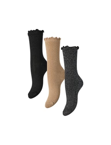 PIECES Pcsebby Xmas Frill Sock Calzini Donna Neri 3 Pezzi