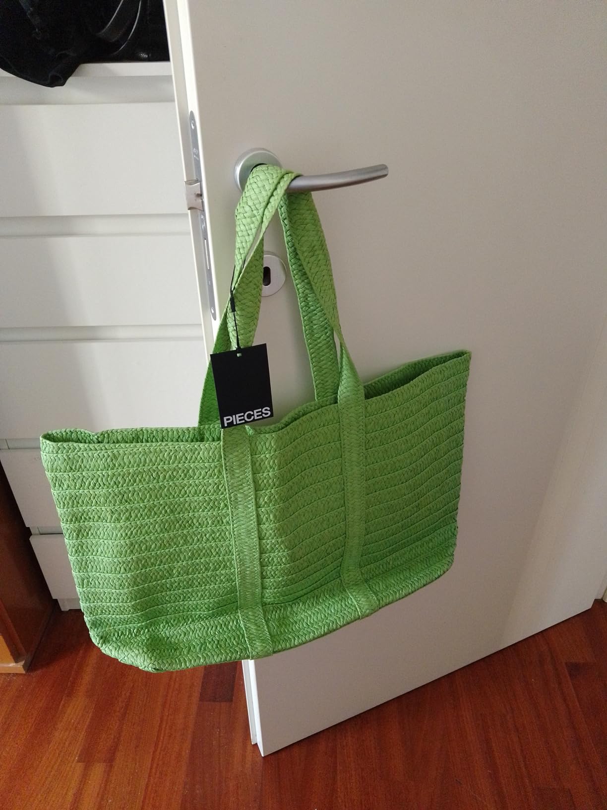 Pieces Pcloma Straw shopper donna verde paglia