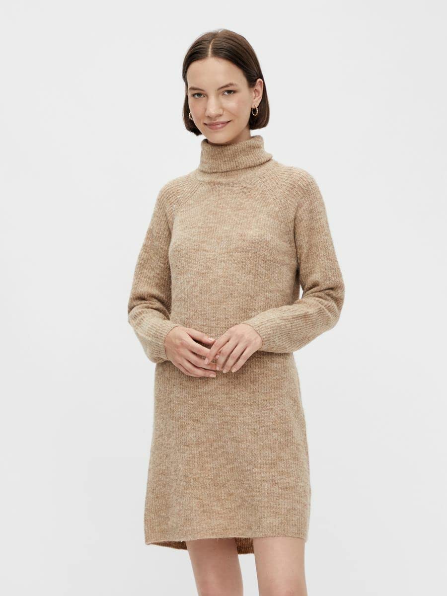 Pieces Pcellen LS High Neck vestito maglia visone argenteo