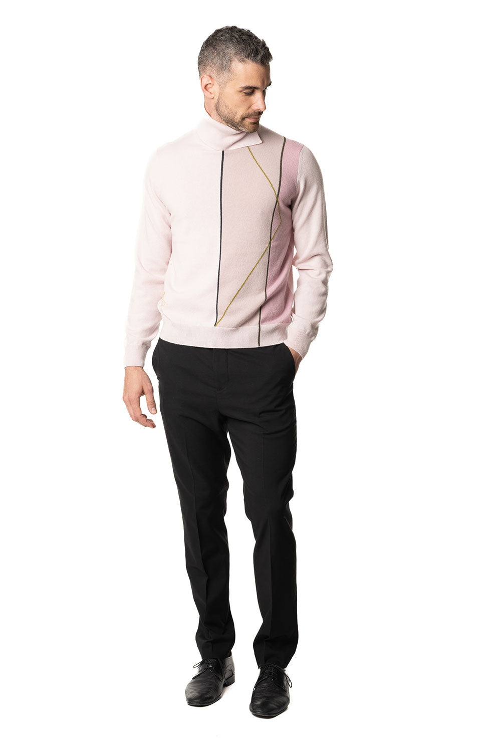 Vittoria Paci dolcevita cashmere uomo rosa cipria intarsio