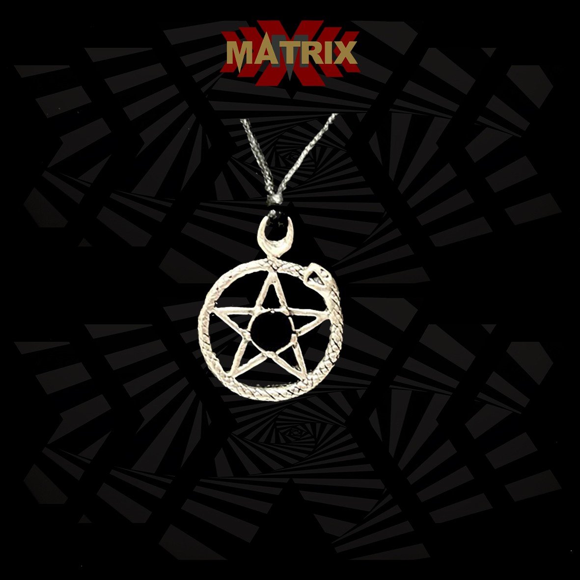 Pentacle Black Stone ciondolo zamak cordino