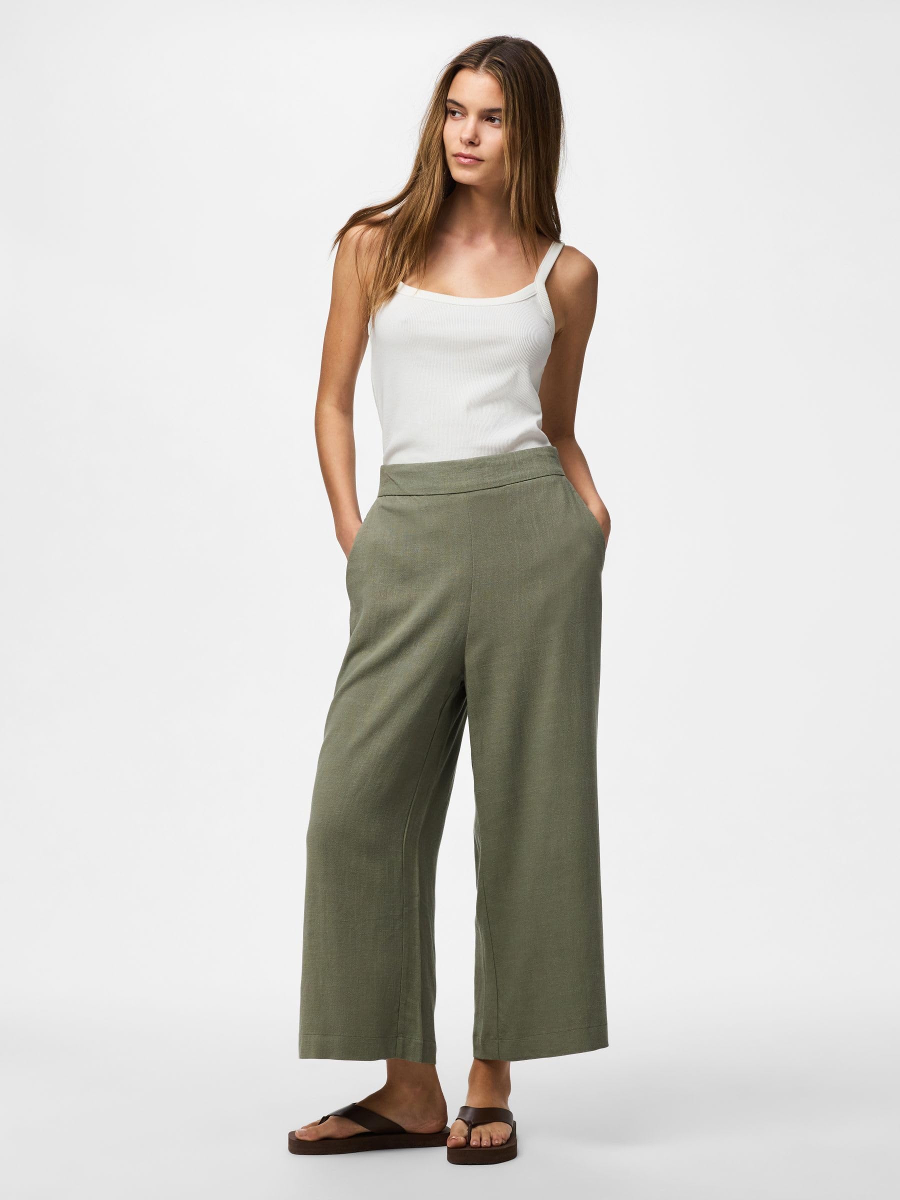 Pieces Pcvinsty HW pantaloni culotte donna M verde uso quotidiano
