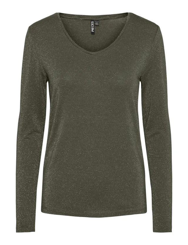 Pieces Pcbillo LS V-Neck Lurex Stripes Jrs Noos maglia donna