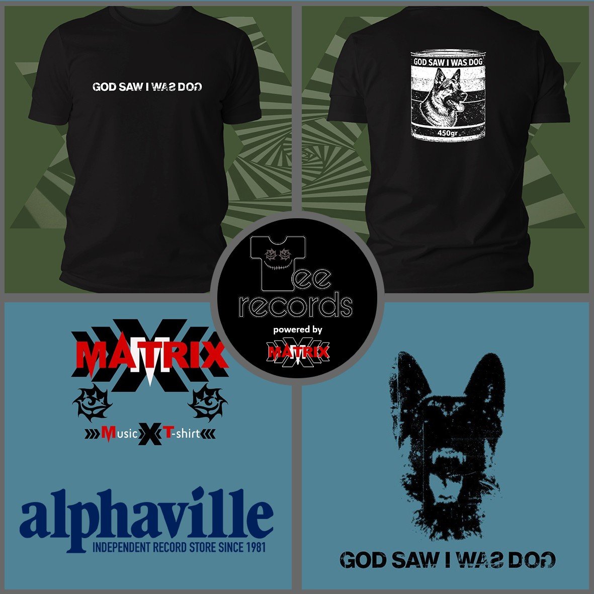 Matrix Music Store God Saw I Was Dog Can Color t-shirt cotone organico