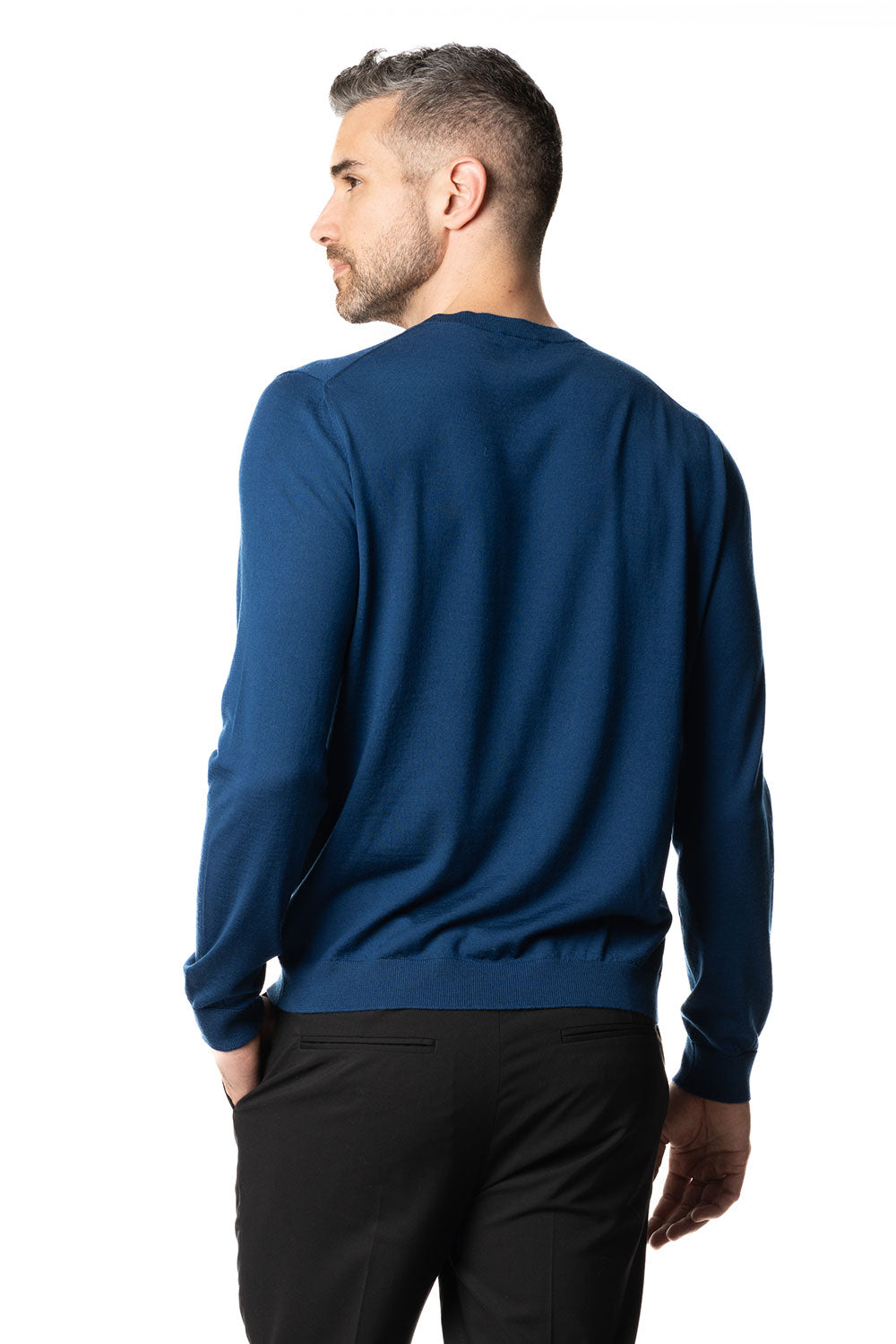 Vittoria Paci Girocollo Maglia Rasata Blu Merinos Uomo