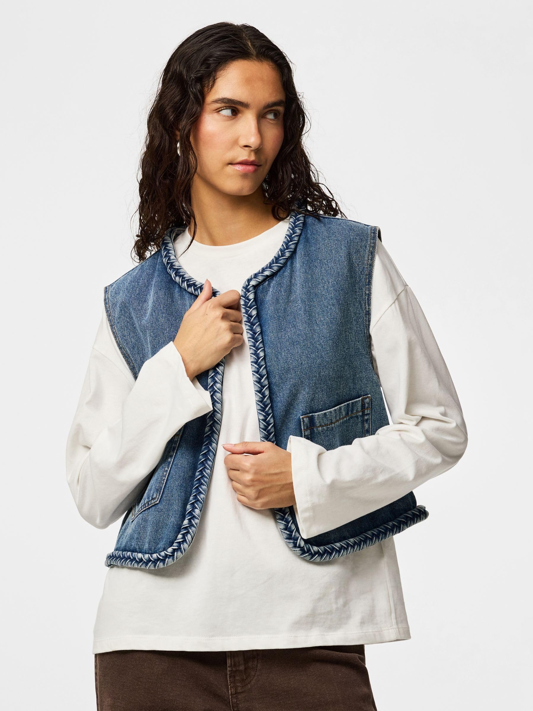Pieces Pcbell Cropped Denim Vest gilet S cropped