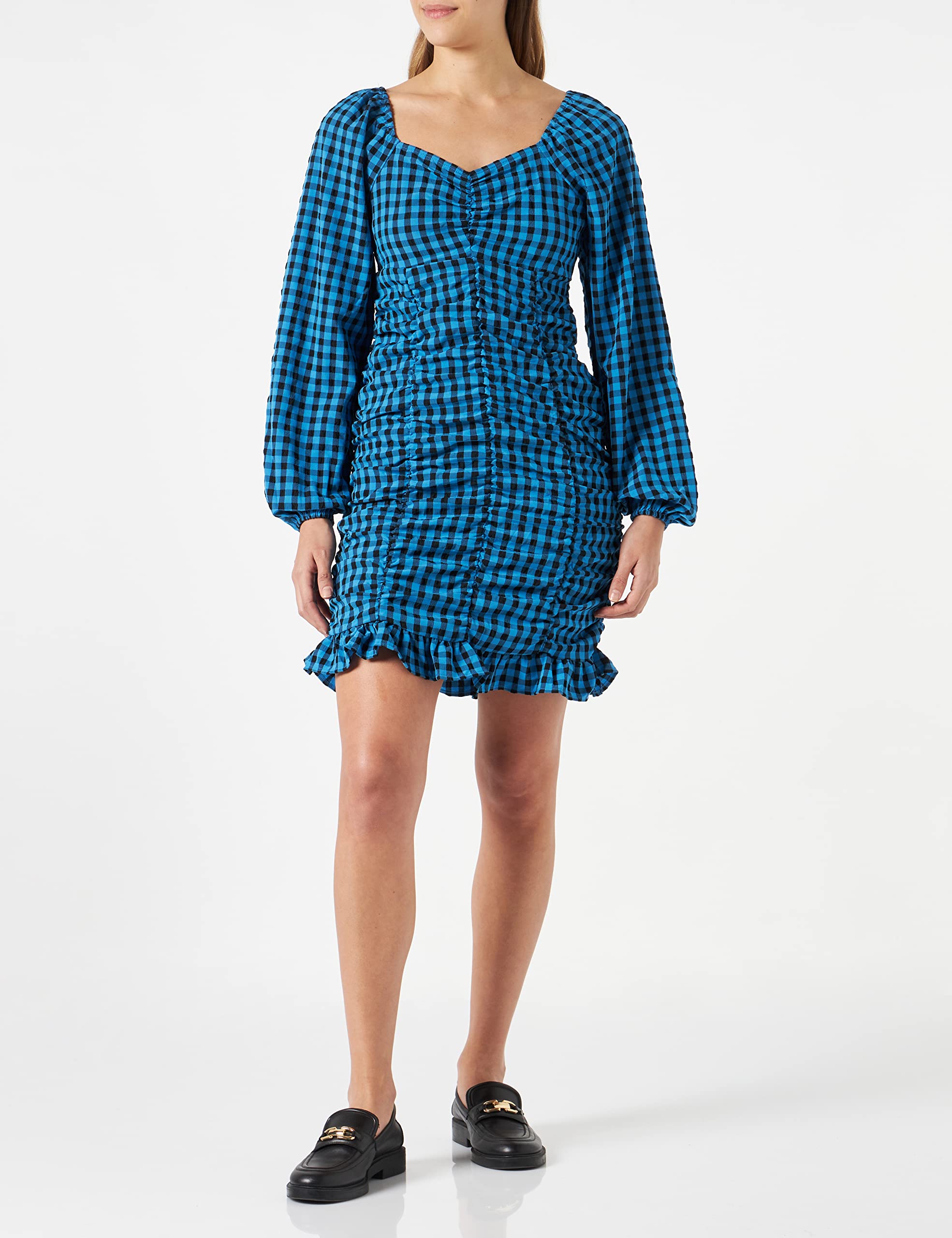 Pieces Pcnoelia LS Dress vestito quadri blu XL