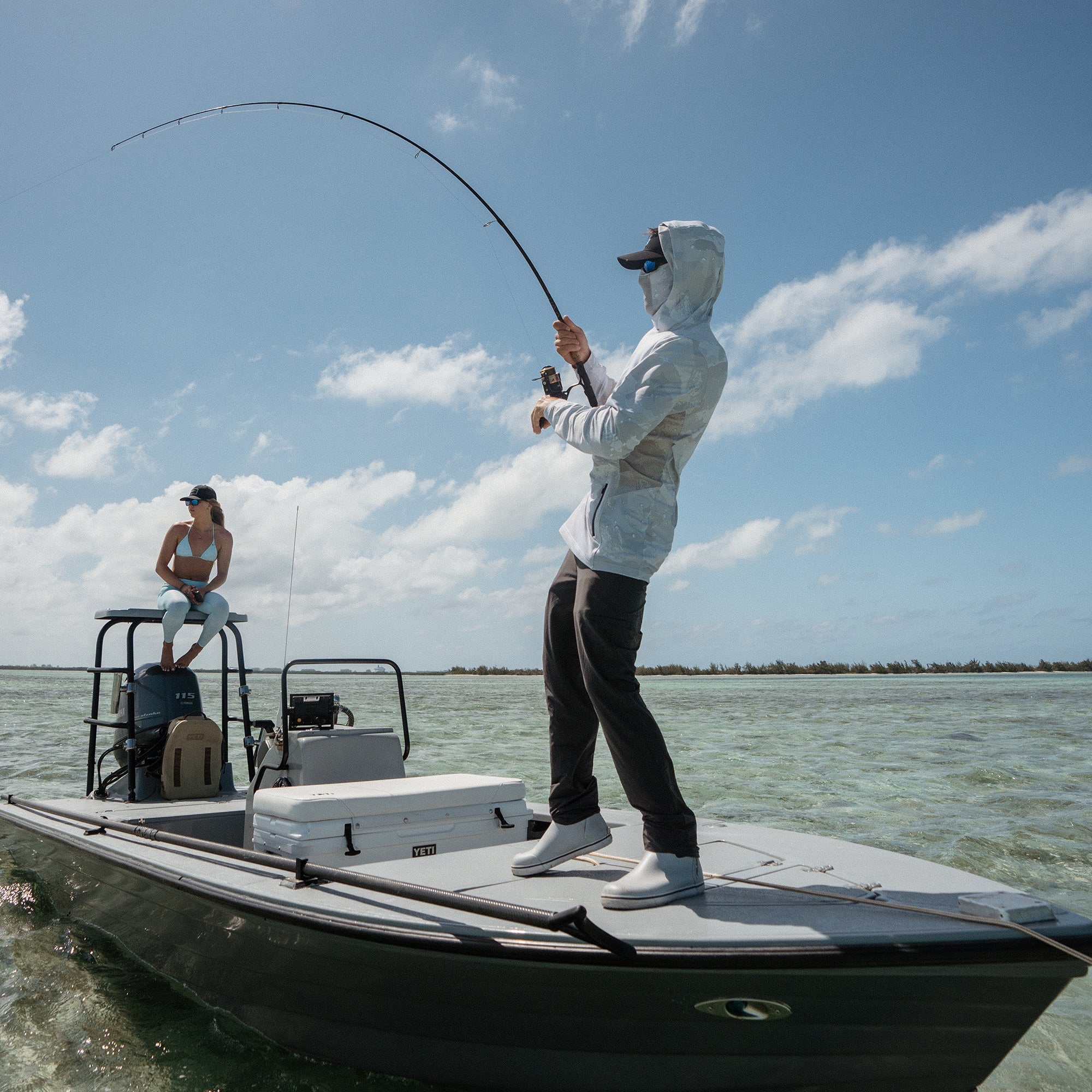 Pelagic Exo-Tech felpa con cappuccio grigio chiaro UPF 50+