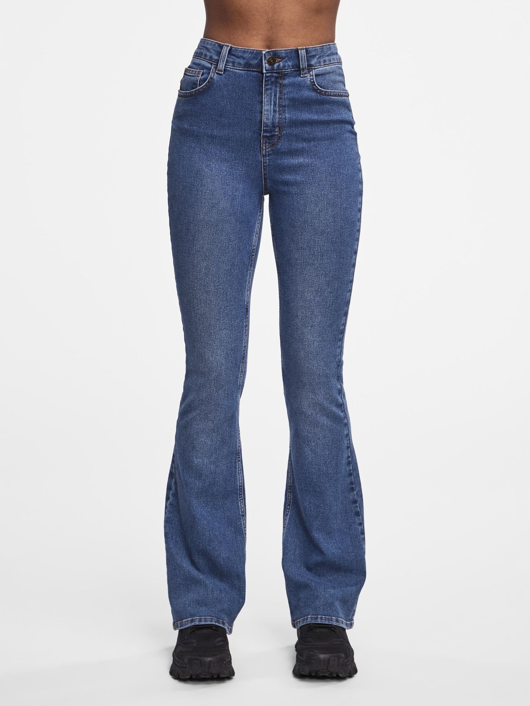 Pieces Pcpeggy Flared jeans donna vita alta denim