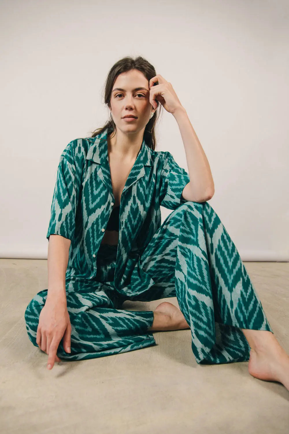el.residu Sanya Ikat #1 blusa cotone verde