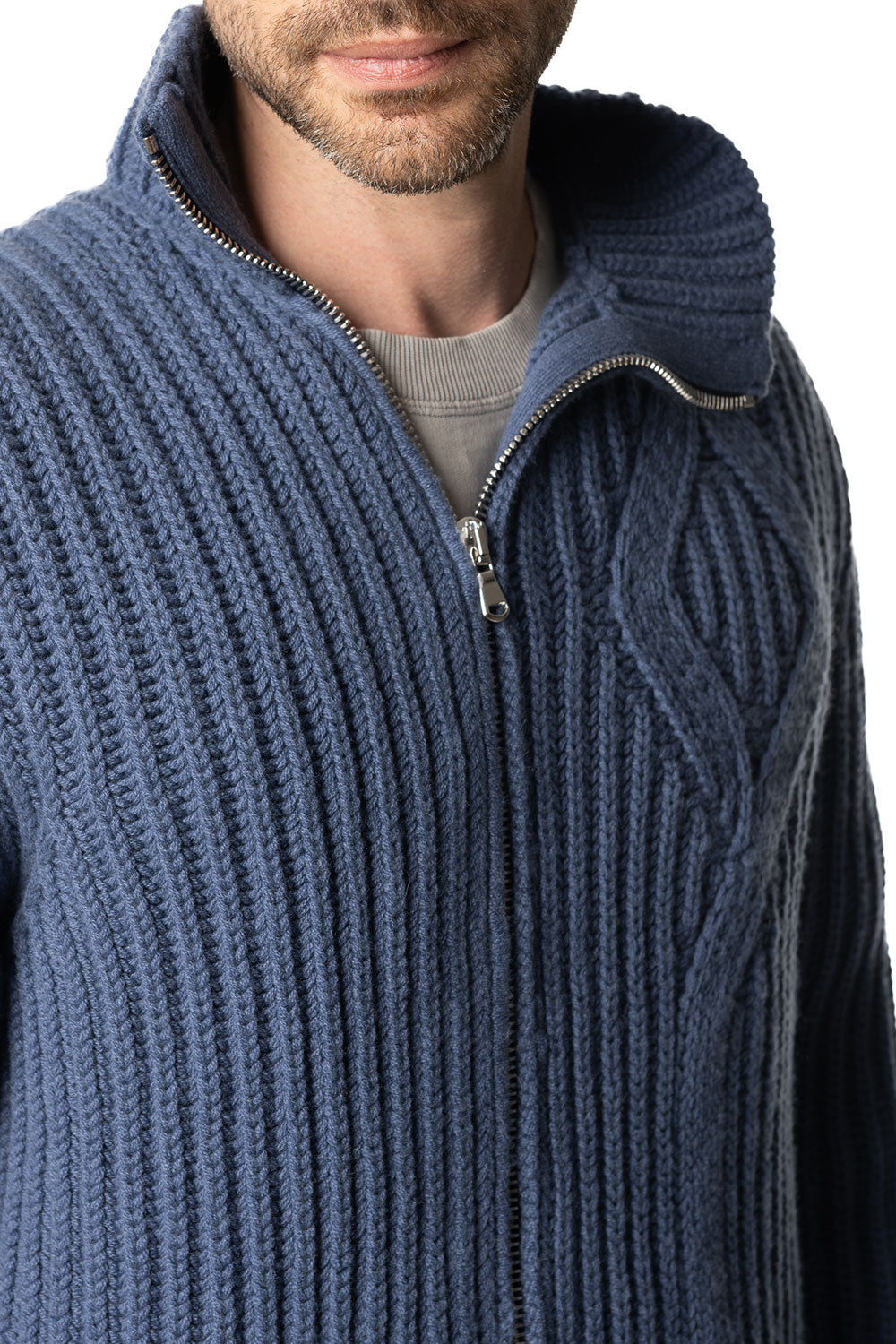 Vittoria Paci Blouson Zip Maglia Blu Cashmere Uomo
