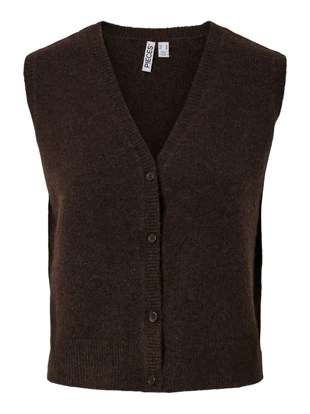 Pieces Pcsally SL V-Neck Knit Vest Noos gilet donna XS Hot Fudge