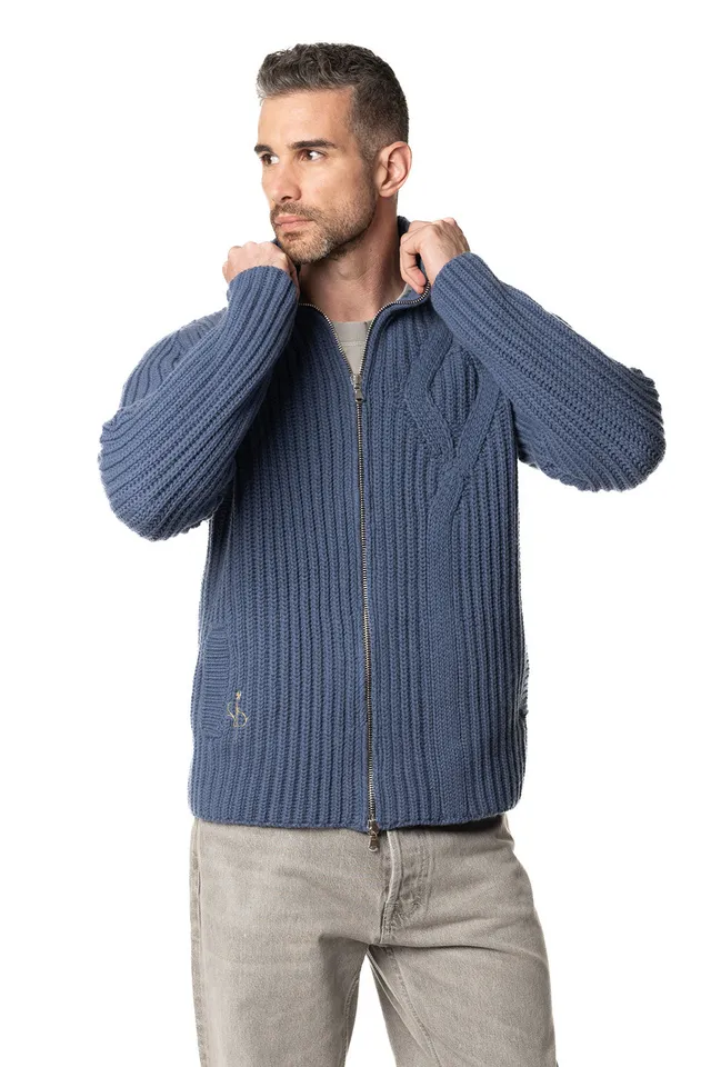 Vittoria Paci Blouson Zip Maglia Blu Cashmere Uomo