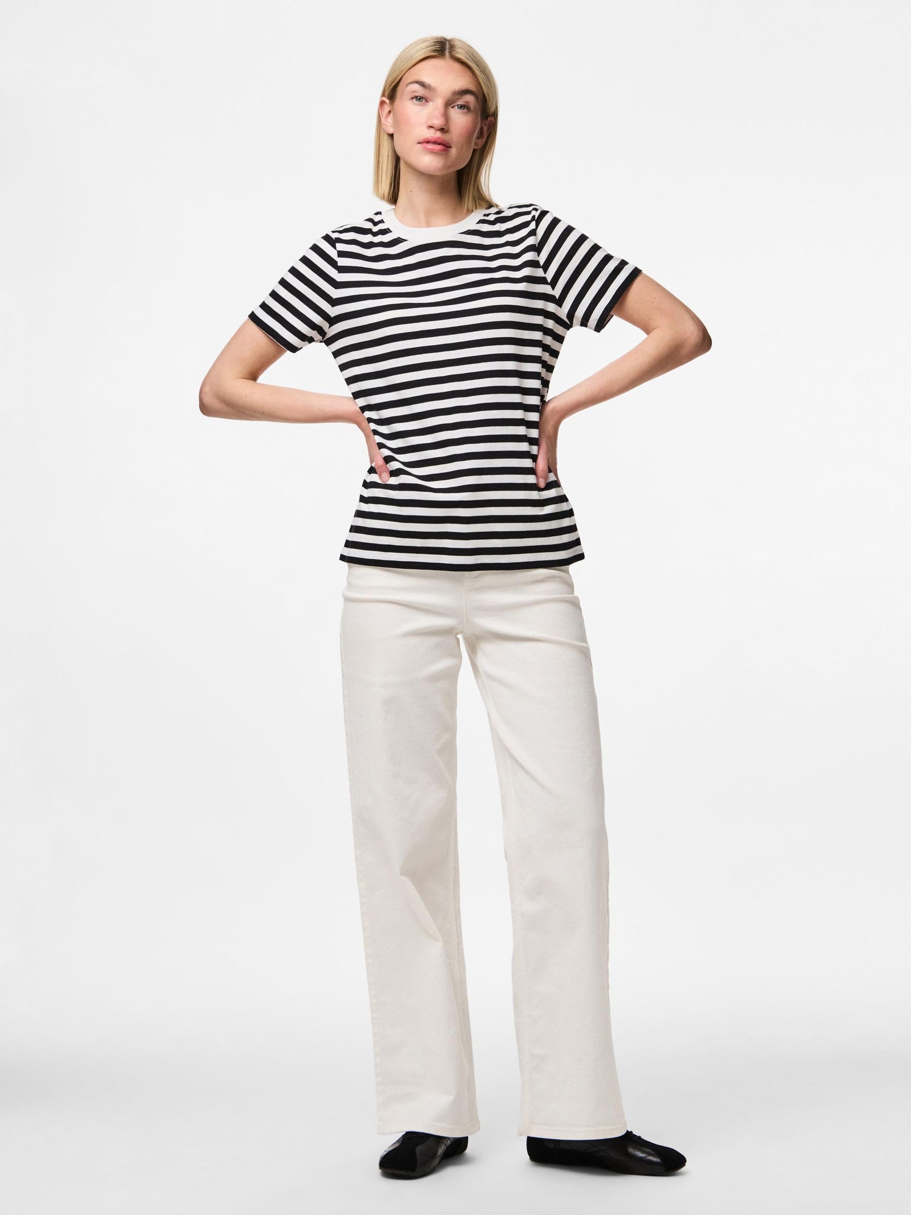 PIECES Pcria T-Shirt Donna Rigata Cotone