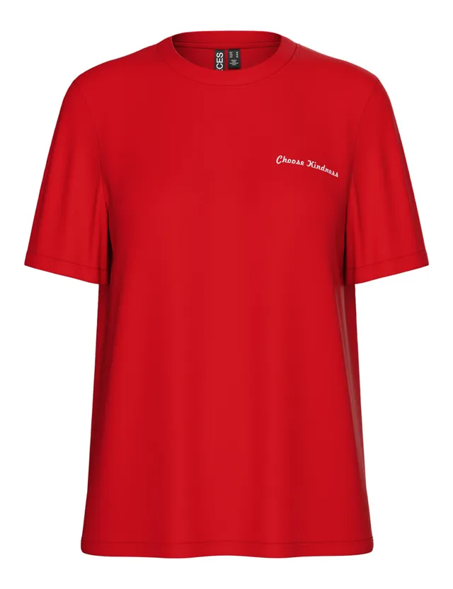 Pieces Pctaya T-Shirt Stampata M Goji Berry Cotone