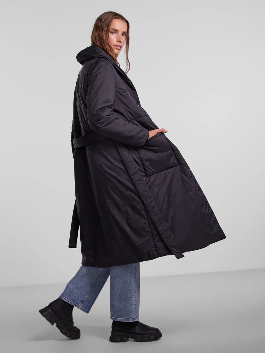 PIECES Pcaria LS Tie Belt Jacket cappotto nero XL con cintura