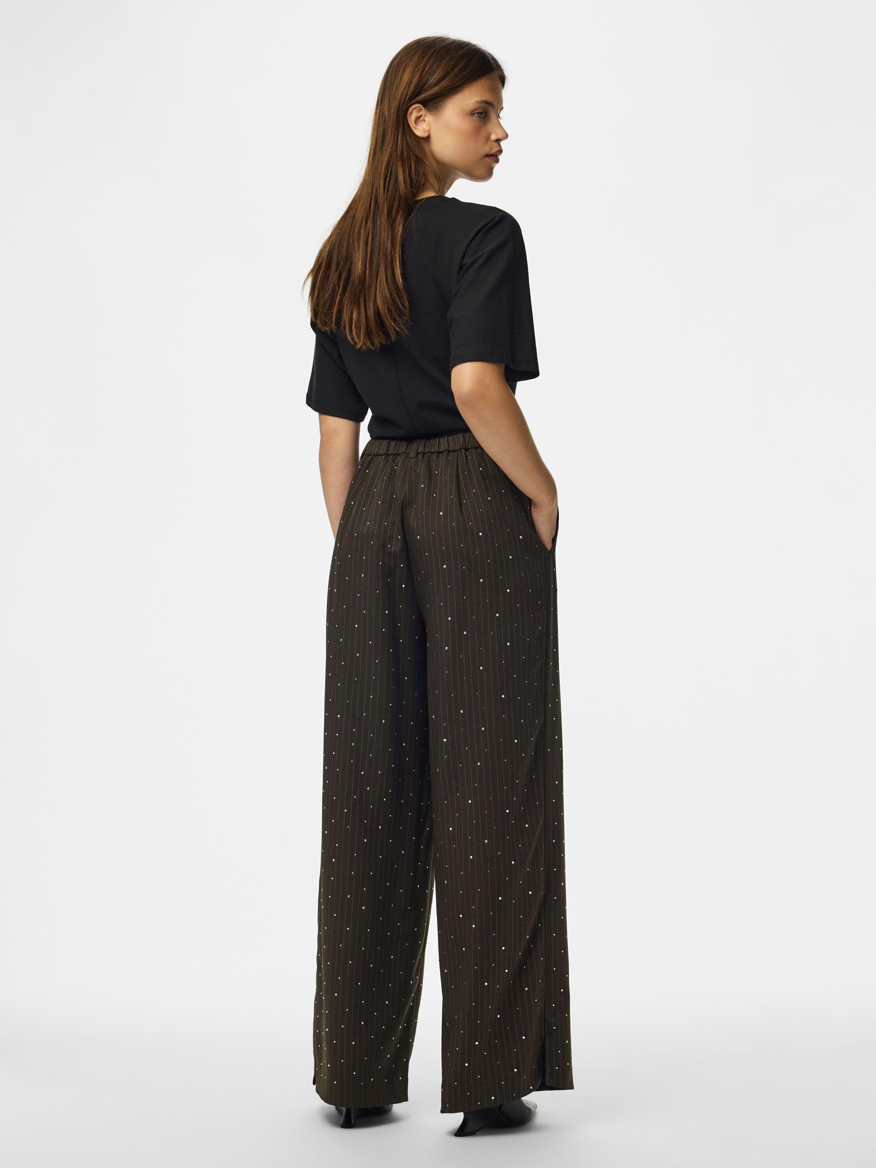 Pieces Pcfalka Pinstripe pantaloni donna gessati strass