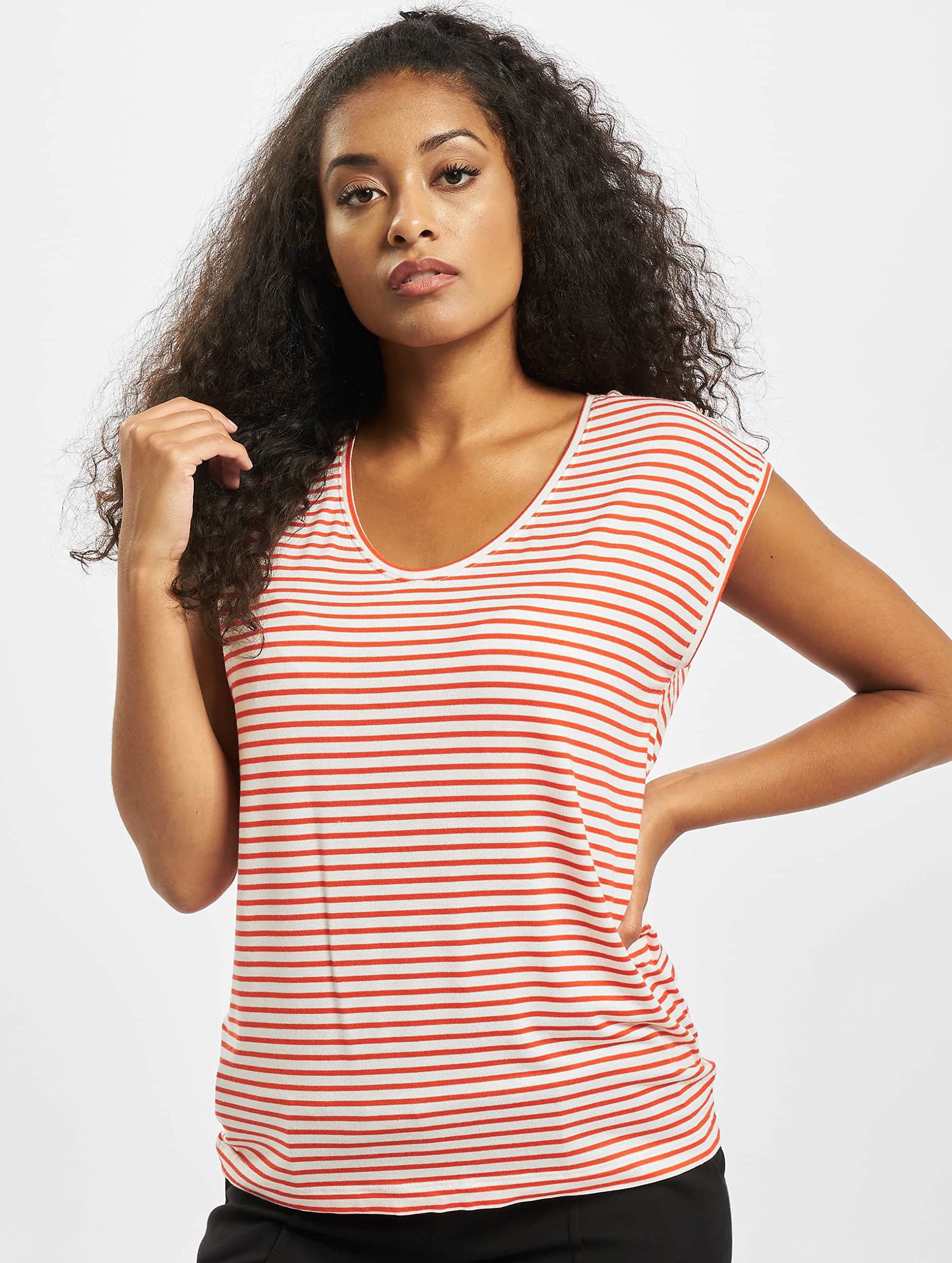 Pieces Pcbillo New Tee Noos t-shirt donna beige righe scollo V