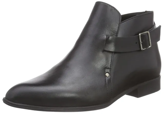 Pieces Psutara Leather Buckle Boot stivali donna neri pelle