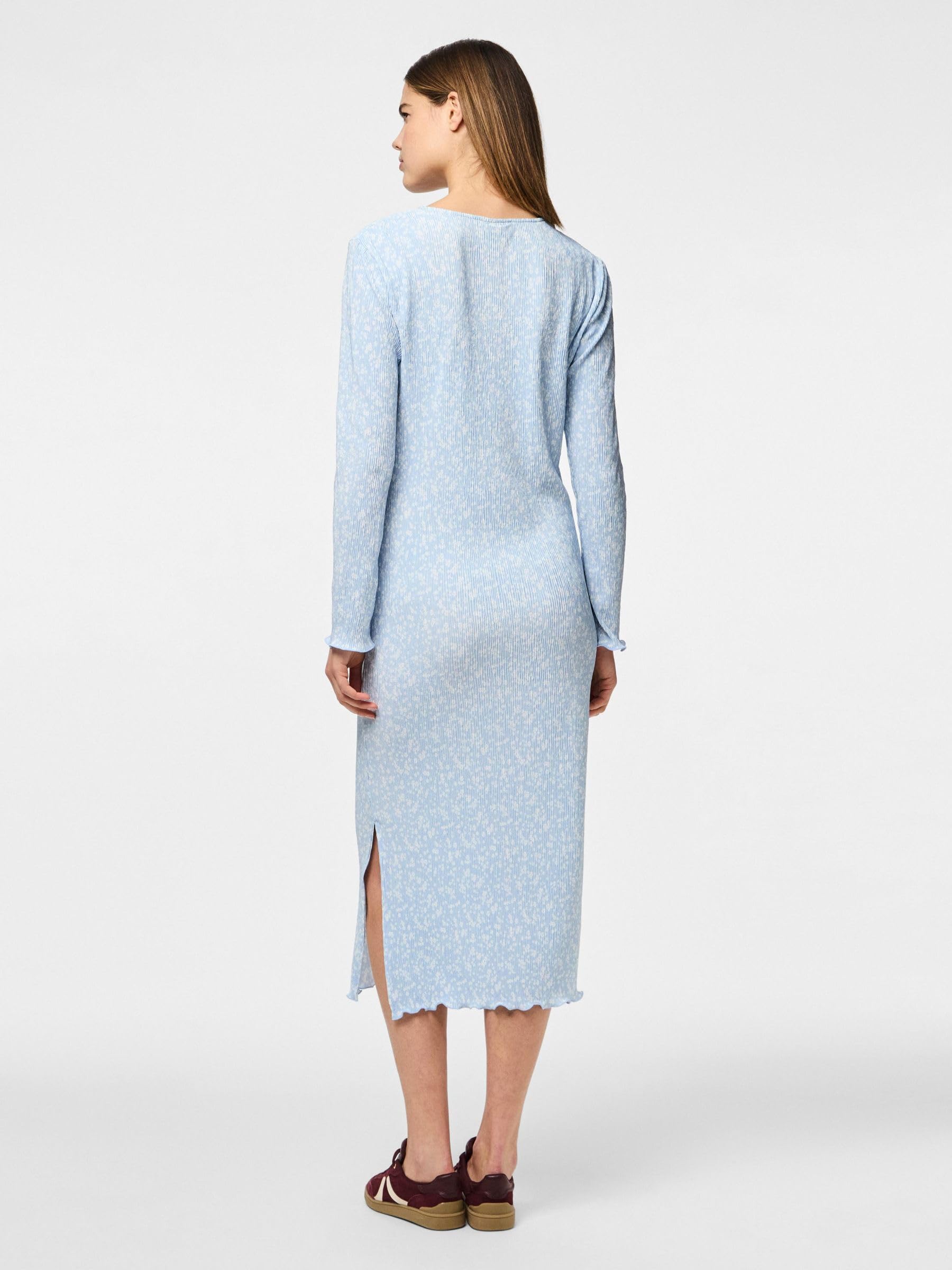 Pieces Pcflora LS Midi vestito donna S manica lunga