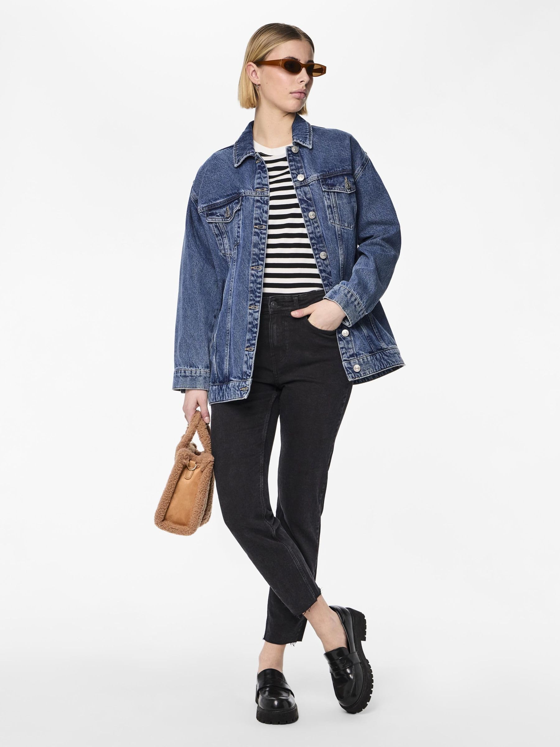 Pieces Pcluna Straight MW Ank BLC Noos jeans 26W/32L cotone