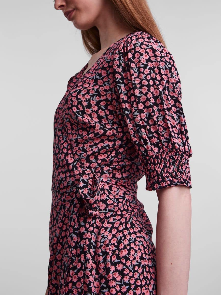 Pieces vestito donna rosa fragola a fiori