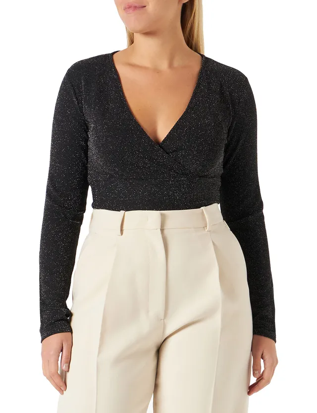 Pieces Pclina LS Cropped V-Neck Top maglia cropped
