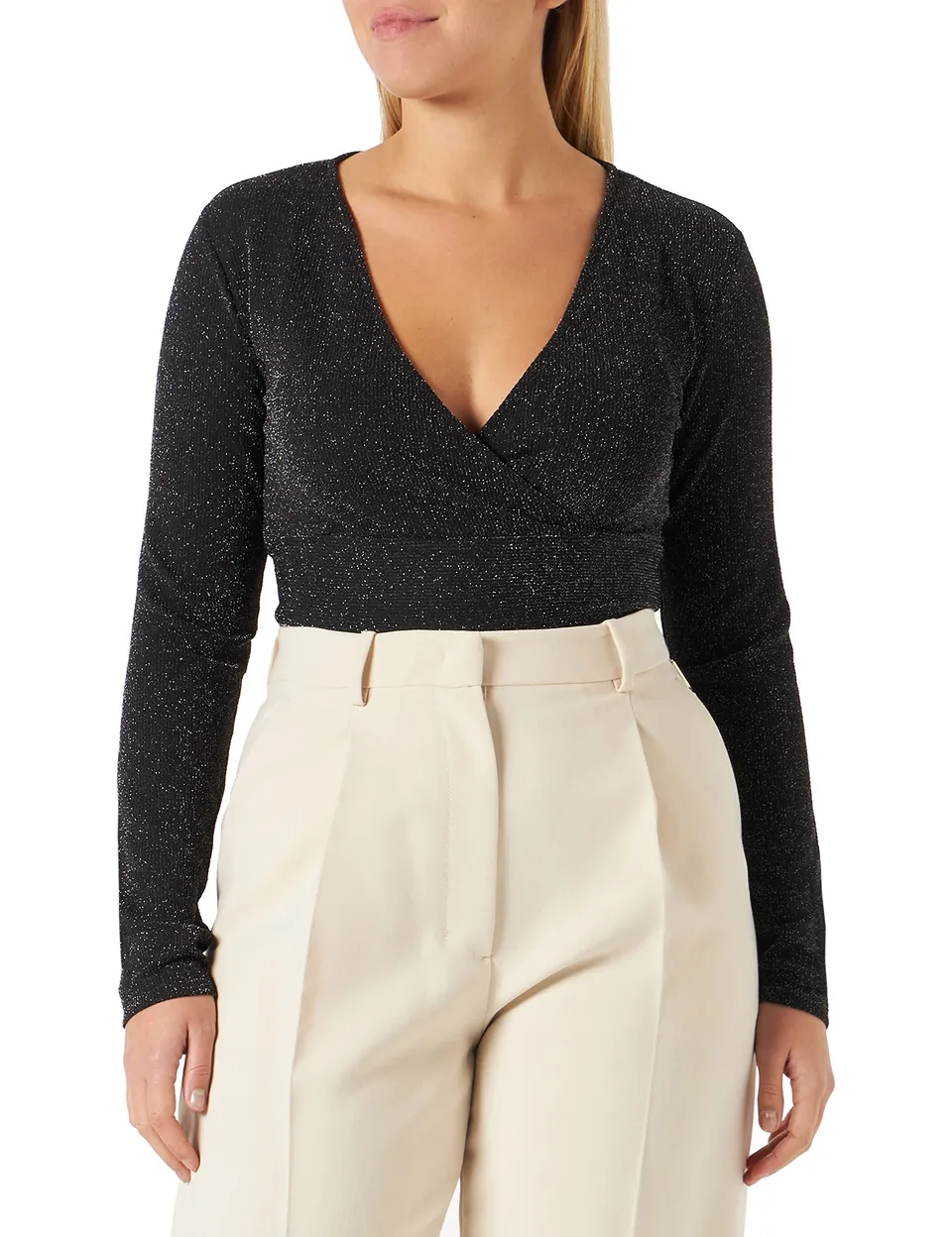 Pieces Pclina LS Cropped V-Neck Top maglia cropped