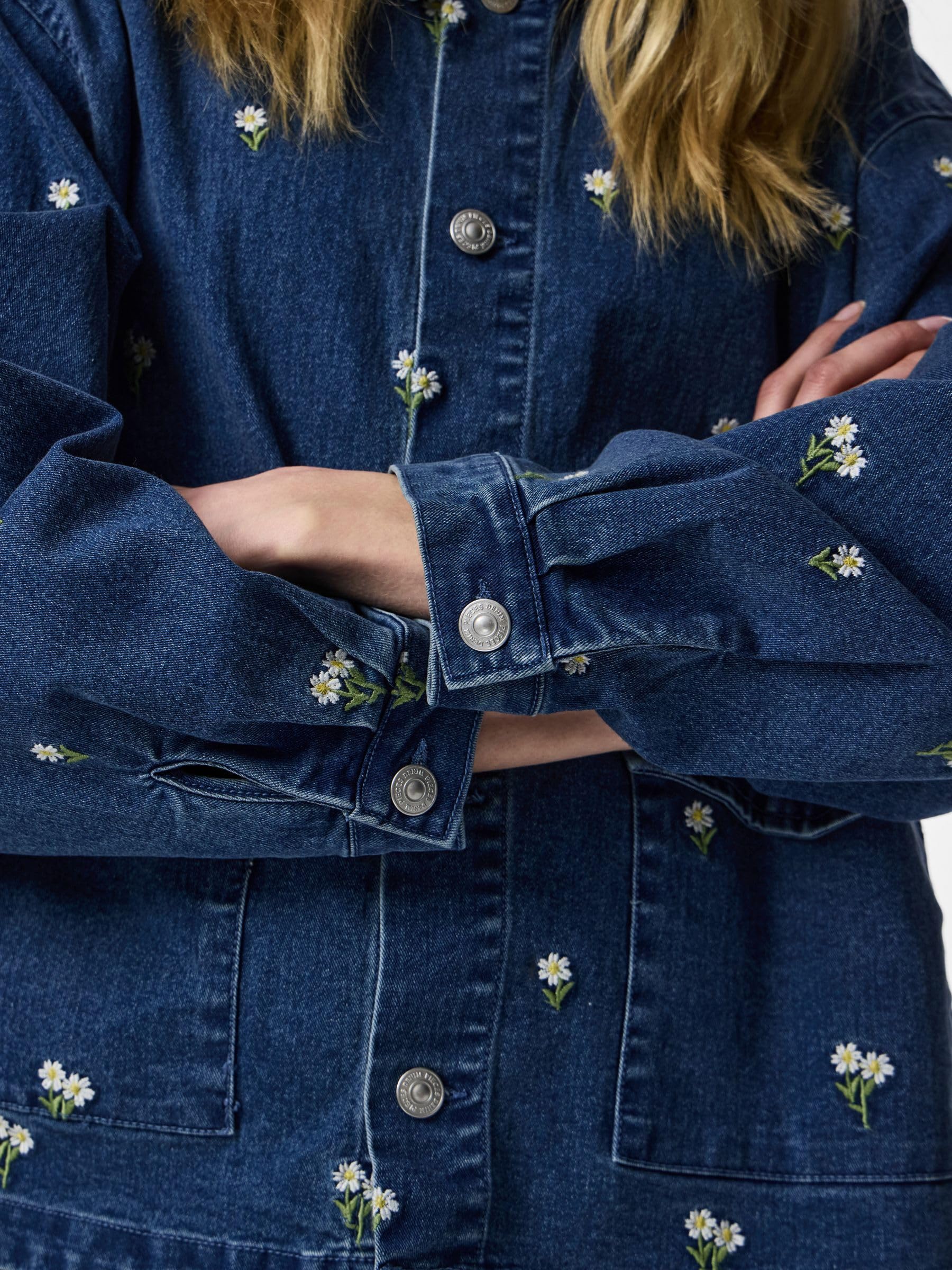 Pieces Pcflora LS Denim camicia jeans donna S blu denim
