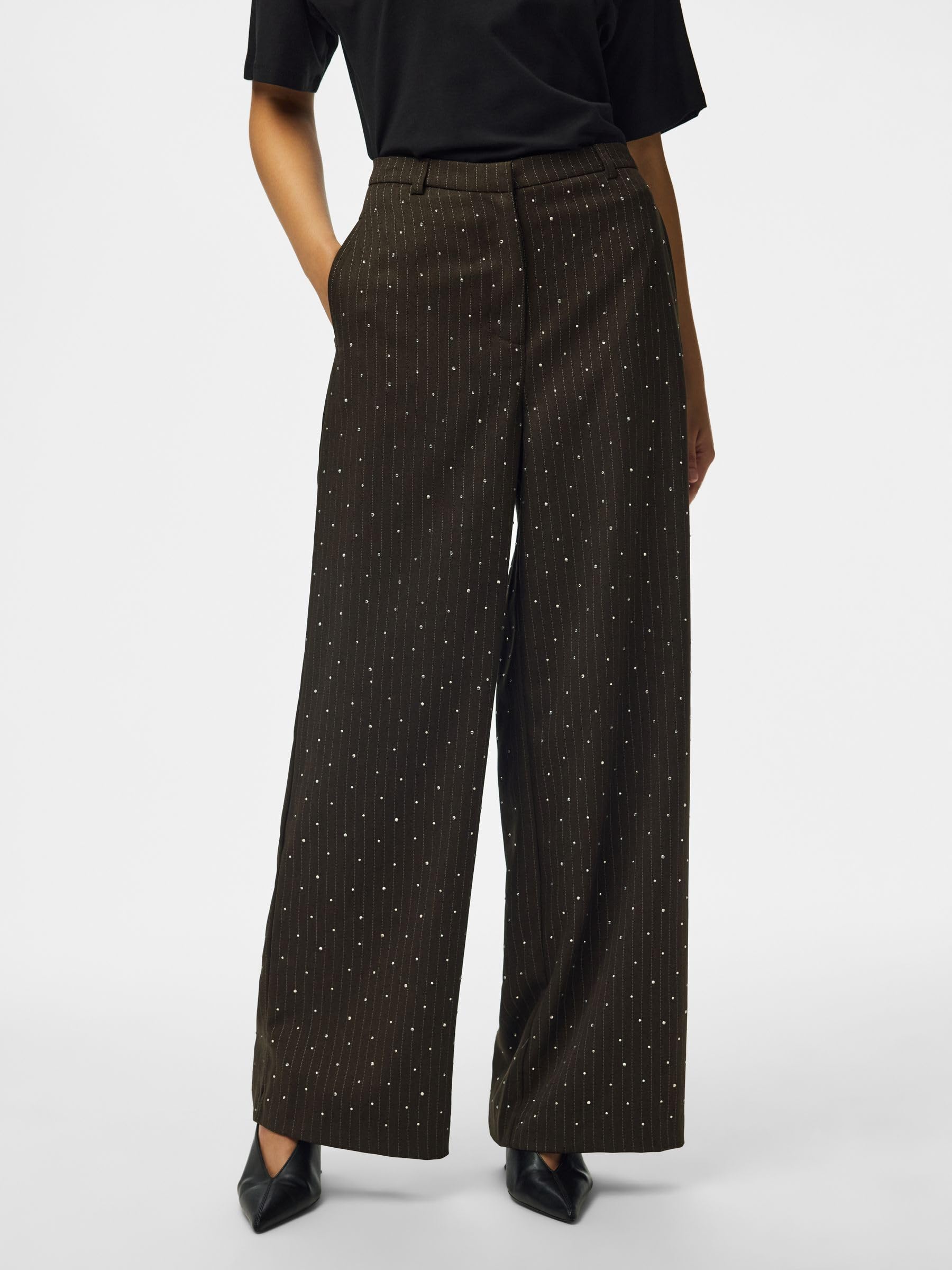 Pieces Pcfalka Pinstripe pantaloni donna gessati strass