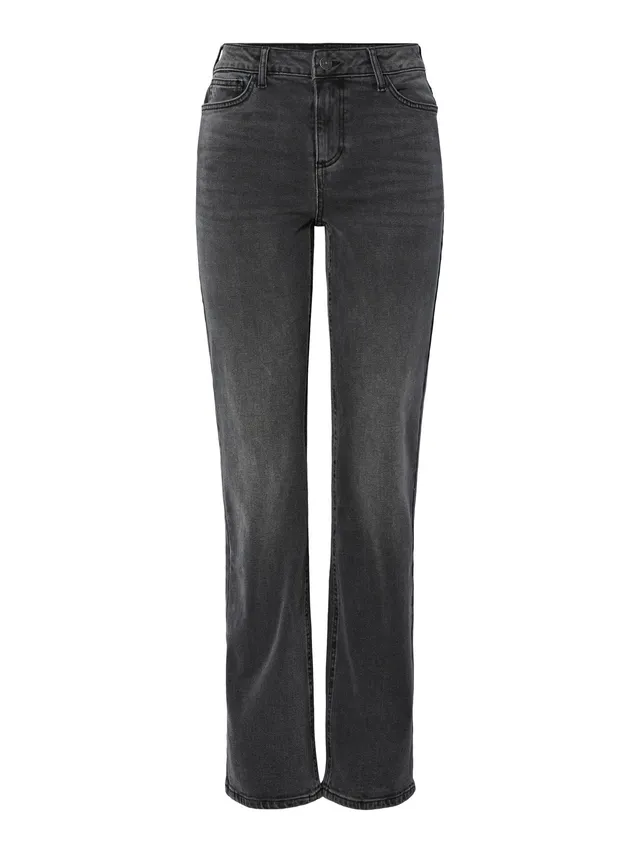 Pieces Pckelly MW Straight Jeans New Dg jeans donna 27W/30L dritti