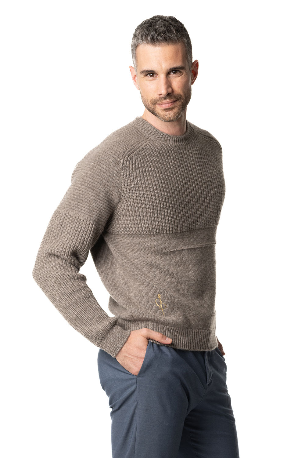 Vittoria Paci girocollo cashmere uomo tortora inglese