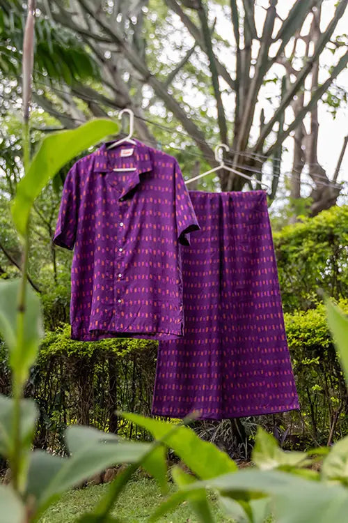 el.residu Madhu Ikat #4 pantaloni viola L/XL cotone