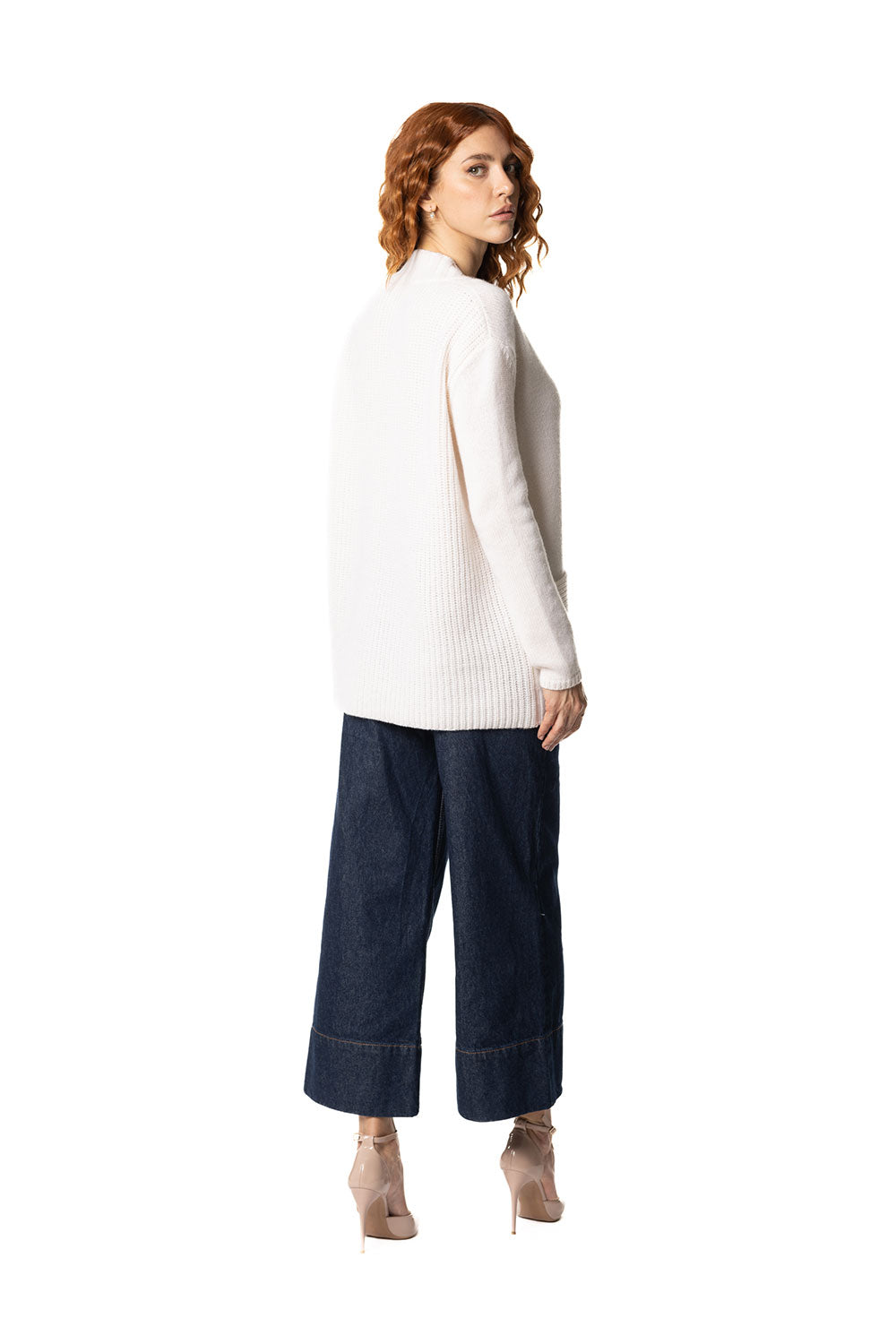 Vittoria Paci Cardigan Asimmetrico Bianco Cashmere Donna