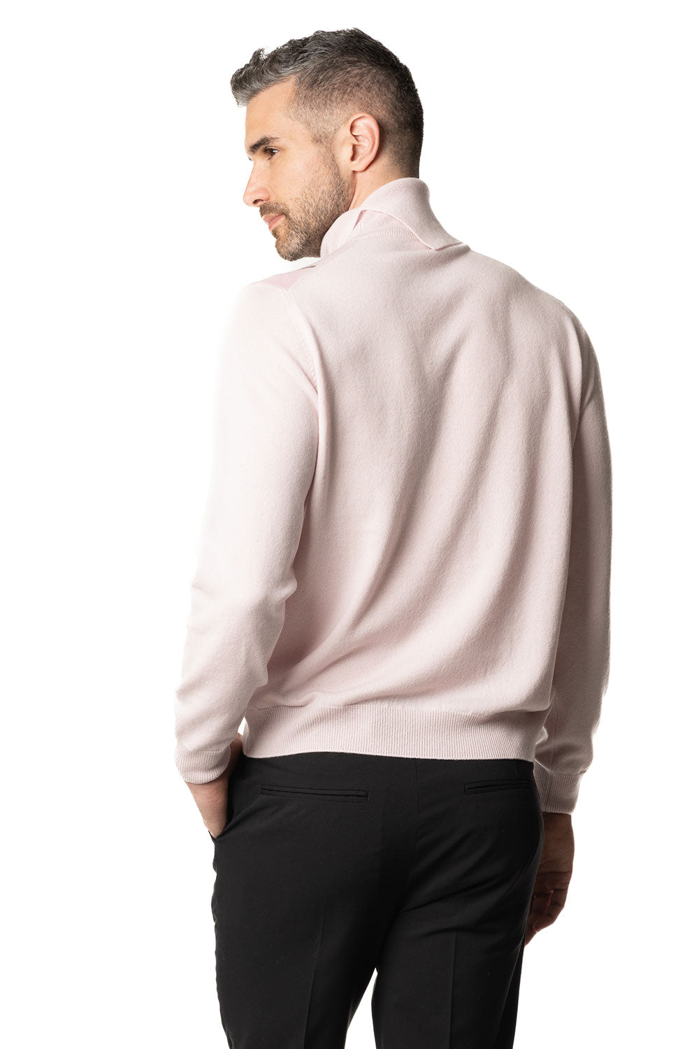 Vittoria Paci dolcevita cashmere uomo rosa cipria intarsio