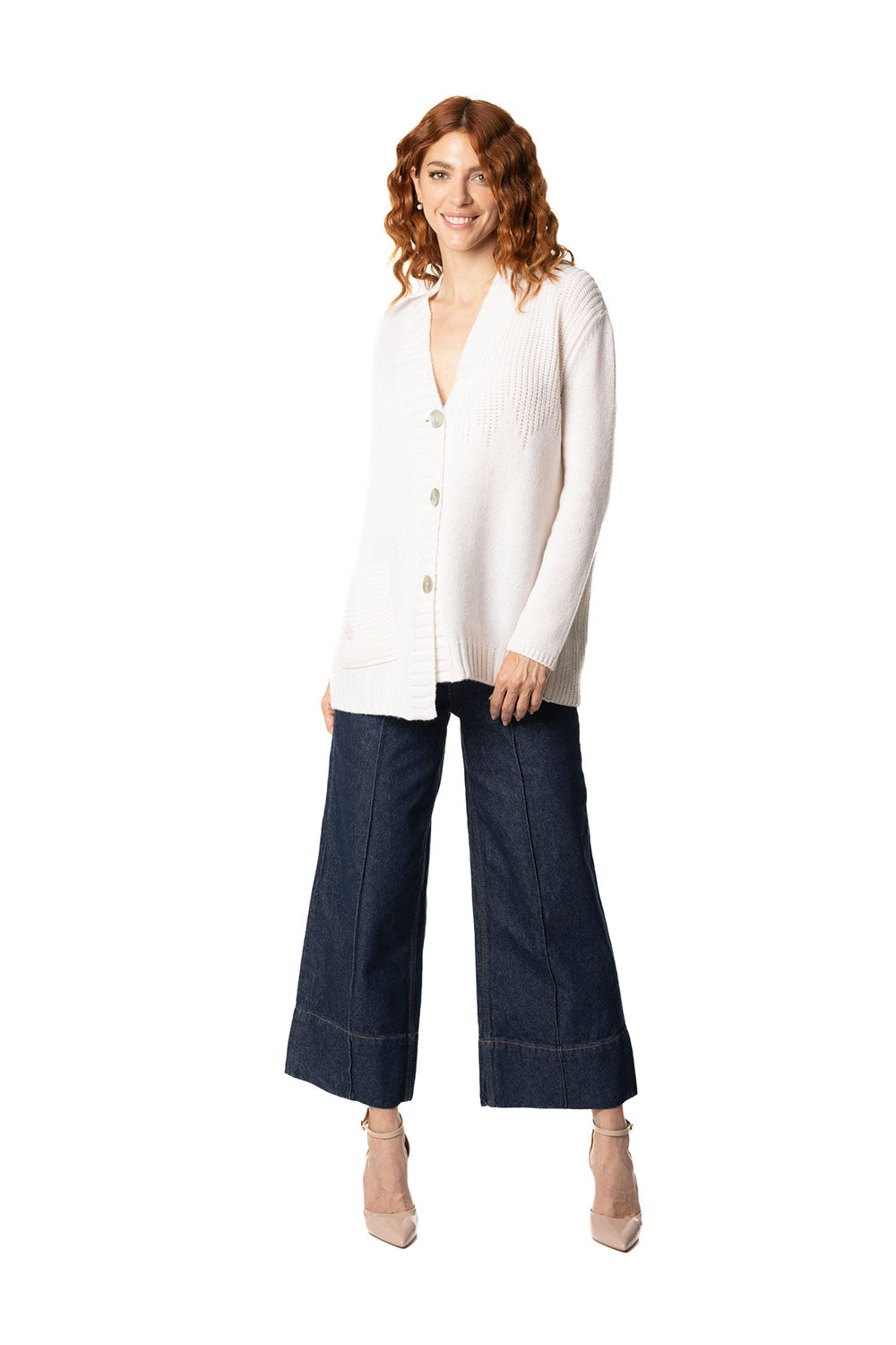 Vittoria Paci Cardigan Asimmetrico Bianco Cashmere Donna
