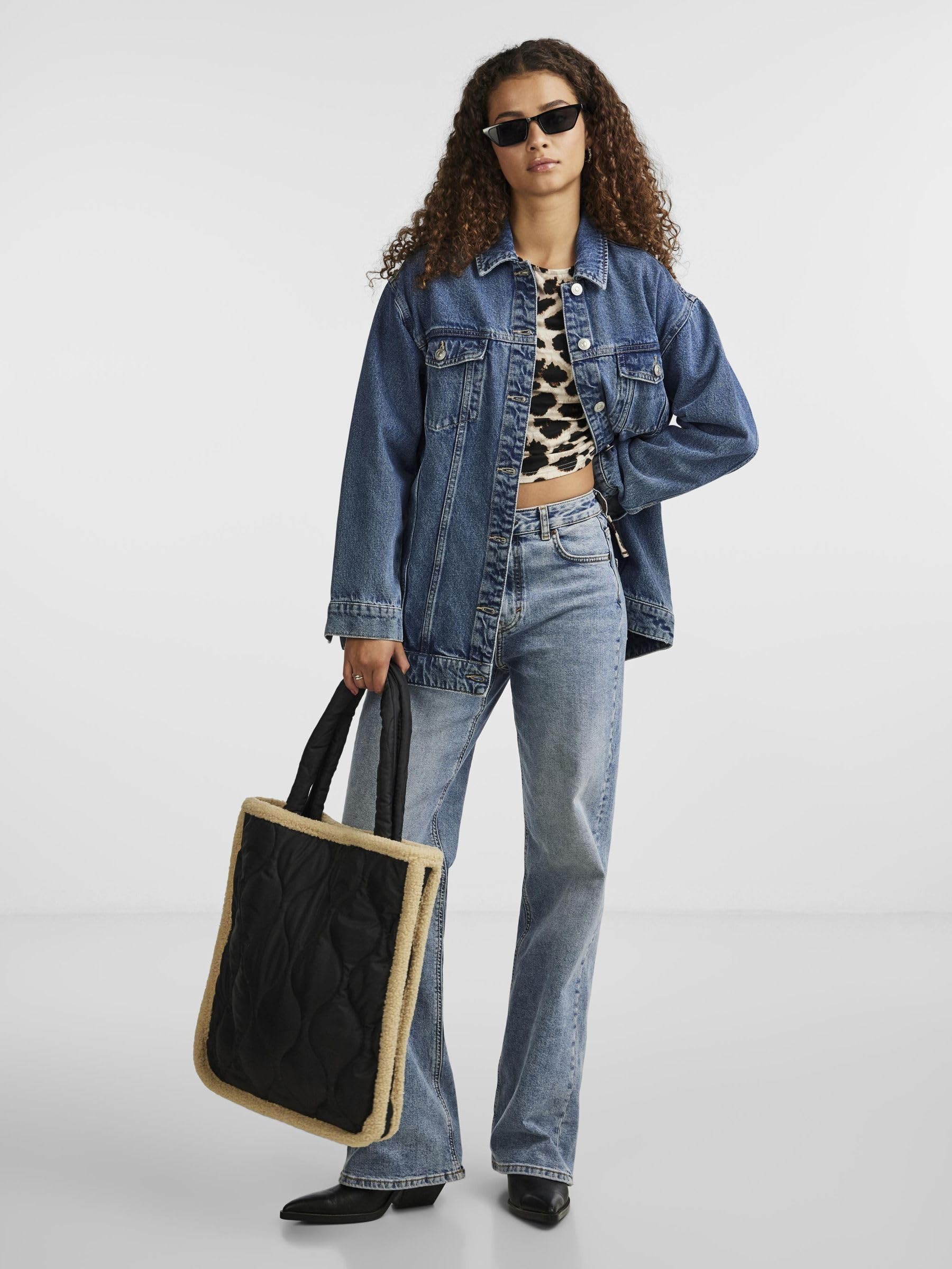 Pieces PCNALA LS Crop Top BC maglia nero leo M