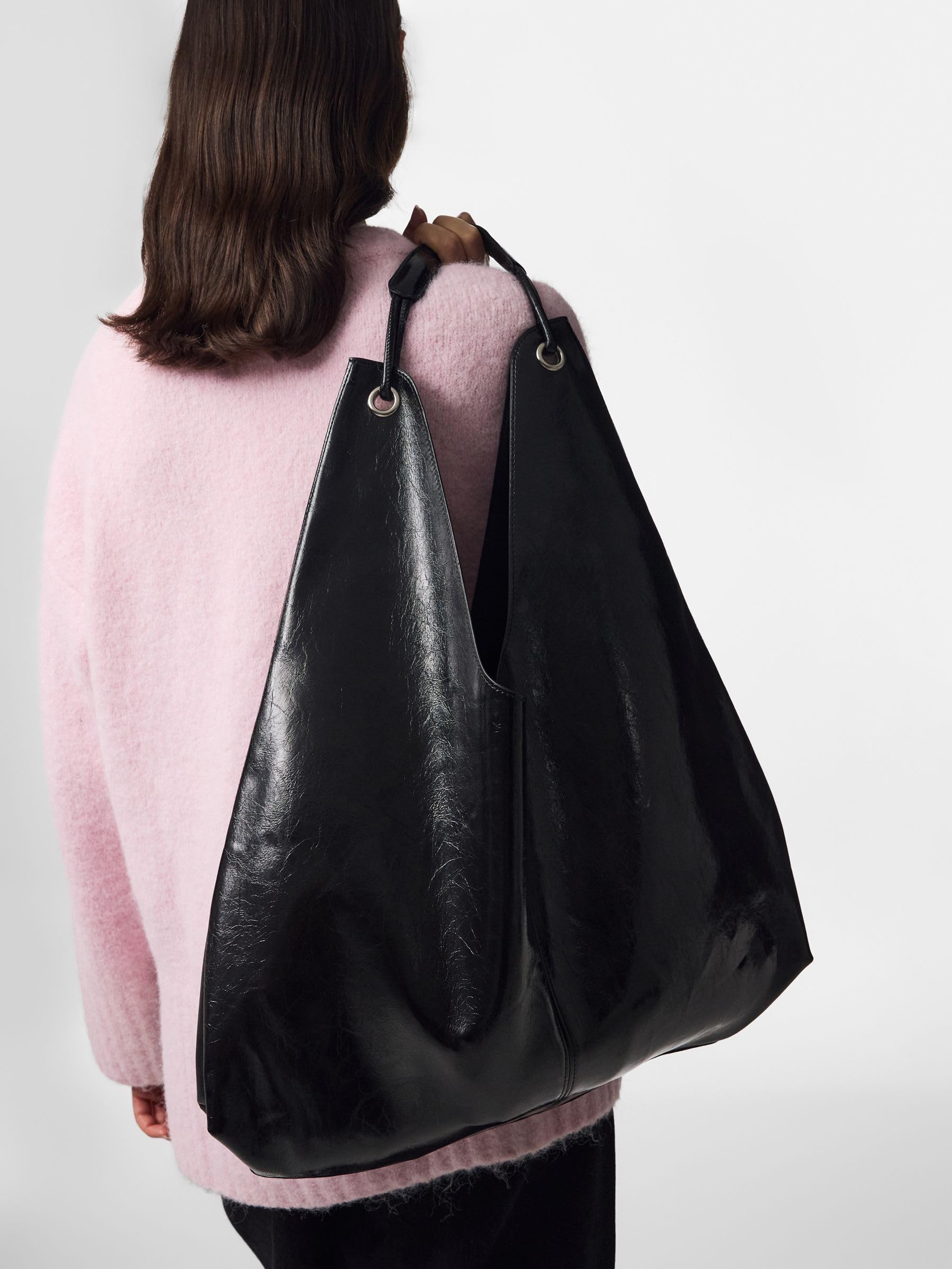 Pieces Pcanestasia Patent Shopper borsa nera