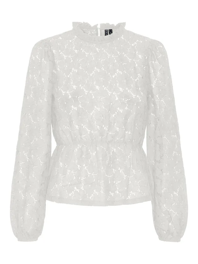 PIECES Pcjanessa LS Lace Top camicia S in pizzo