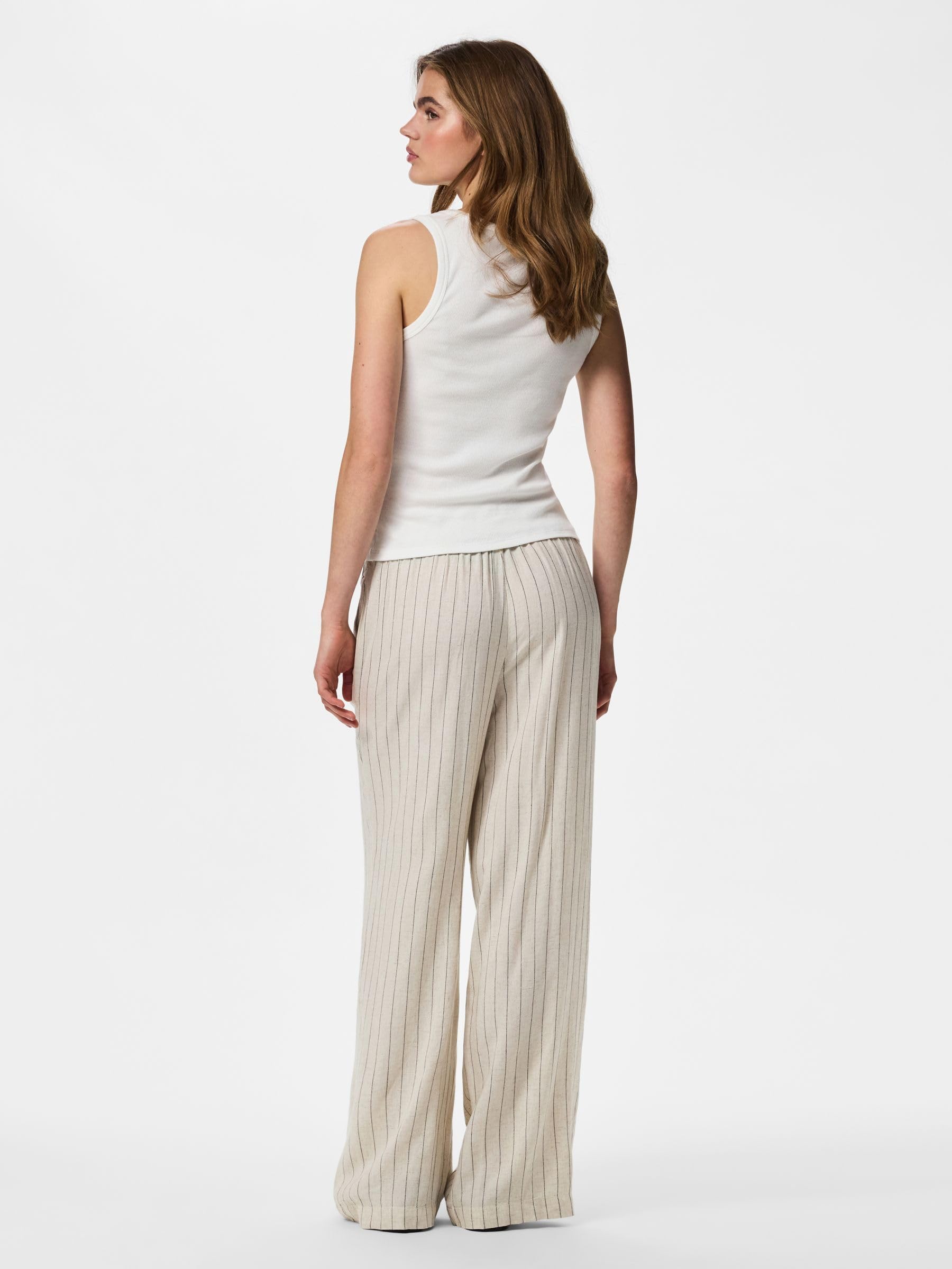 Pieces Pcpia Wide-Leg pantaloni donna larghi birch misto lino