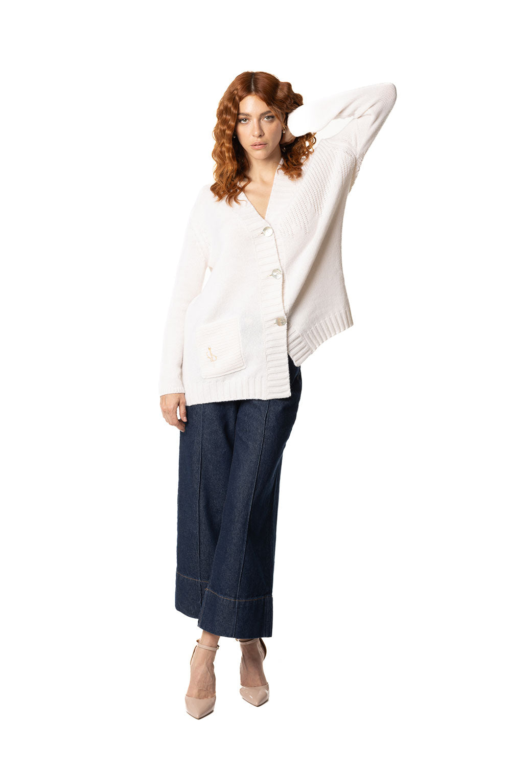 Vittoria Paci Cardigan Asimmetrico Bianco Cashmere Donna