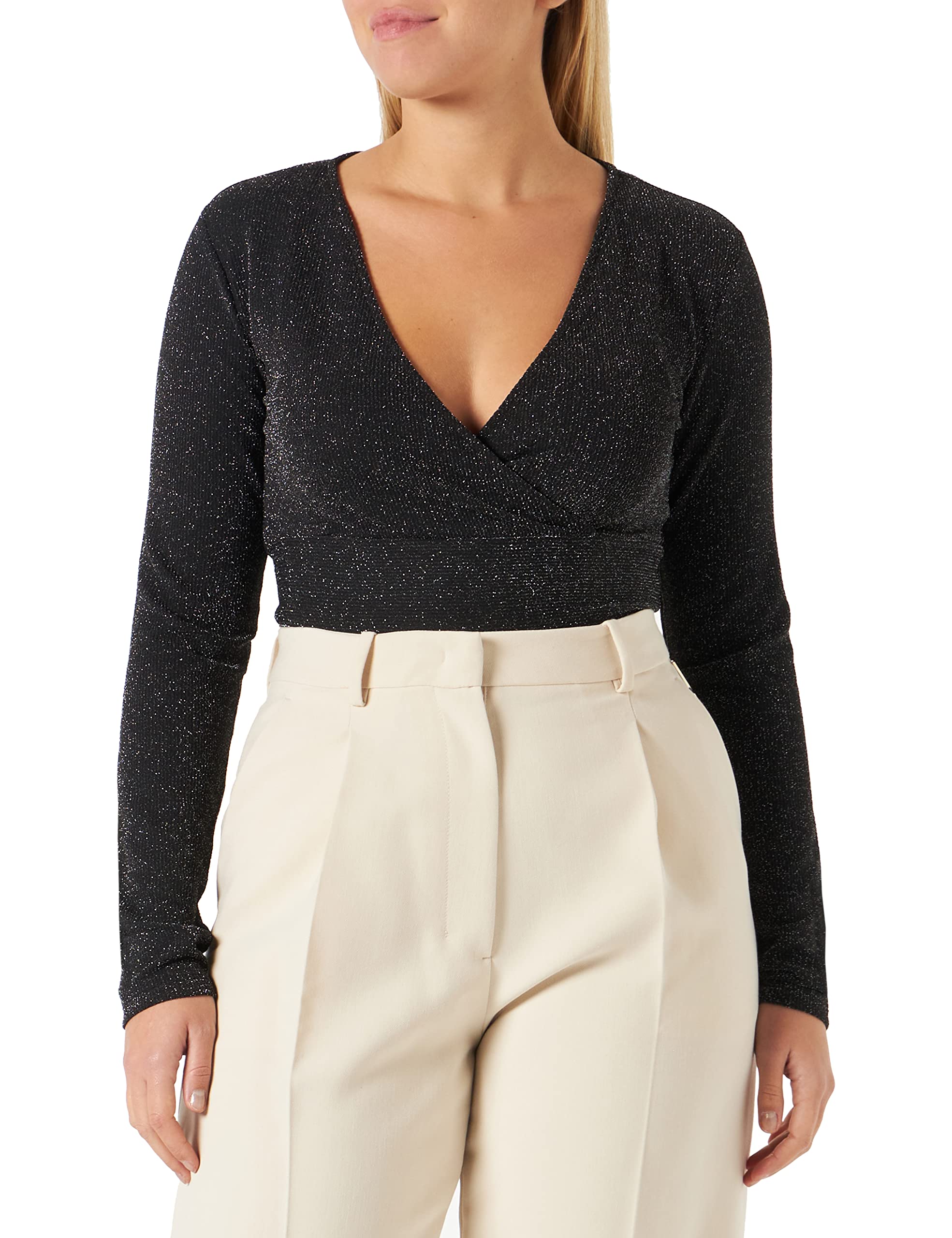 Pieces Pclina LS Cropped V-Neck Top maglia cropped