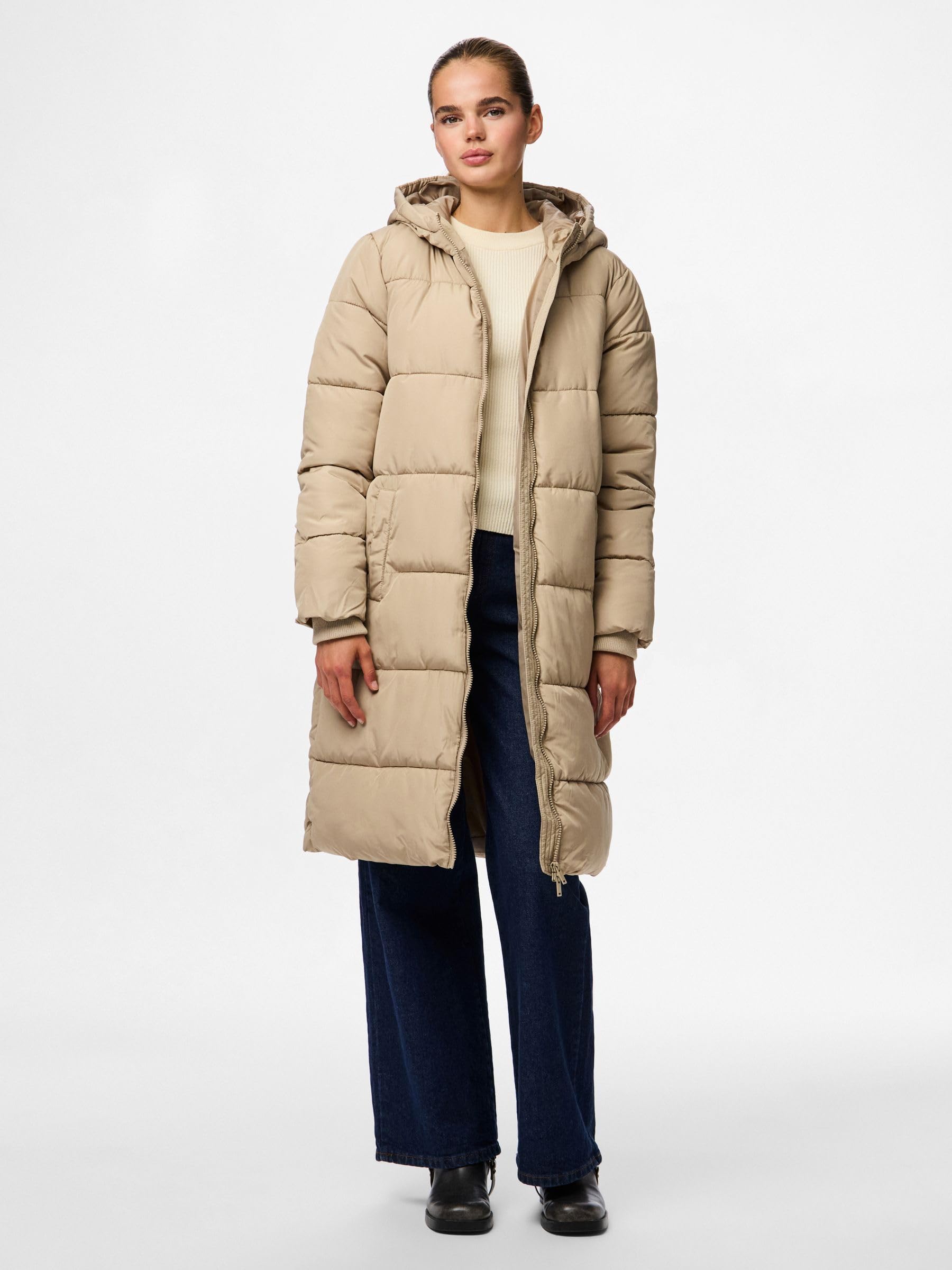 Pieces Pcbee New Long Puffer Jacket Bc piumino XS visone argenteo