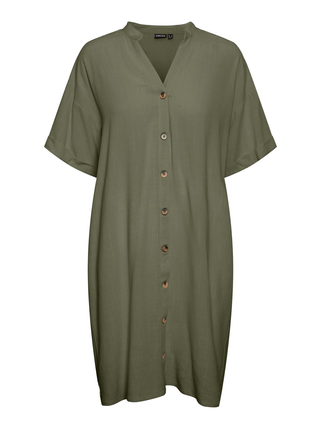 Pieces Pcvinsty SS Linen Shirt Dress vestito Deep Lichen Green